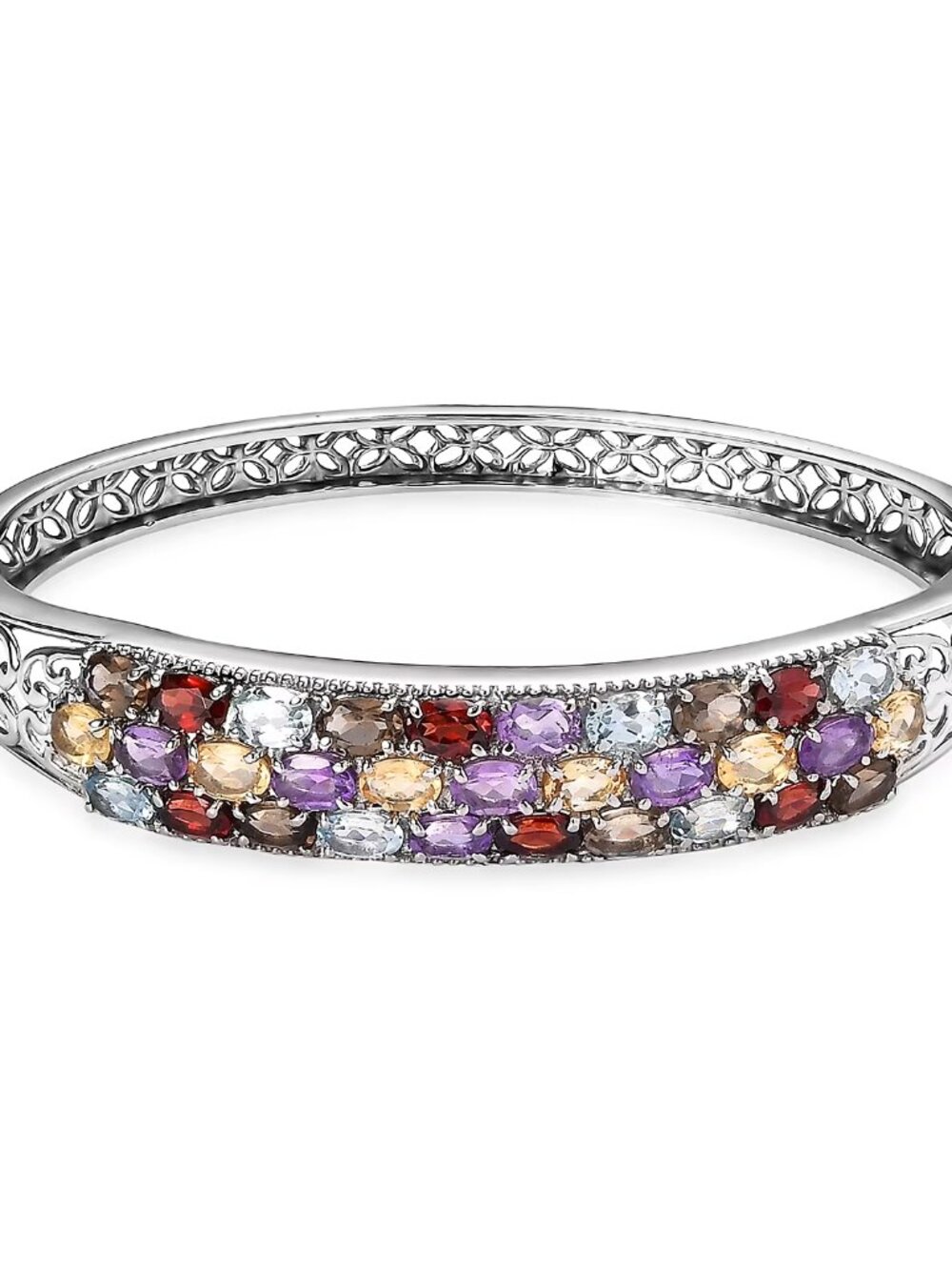 Multi Gemstone 13.90 ctw Bangle Bracelet in Stainless Steel (8.0 In) - NEW